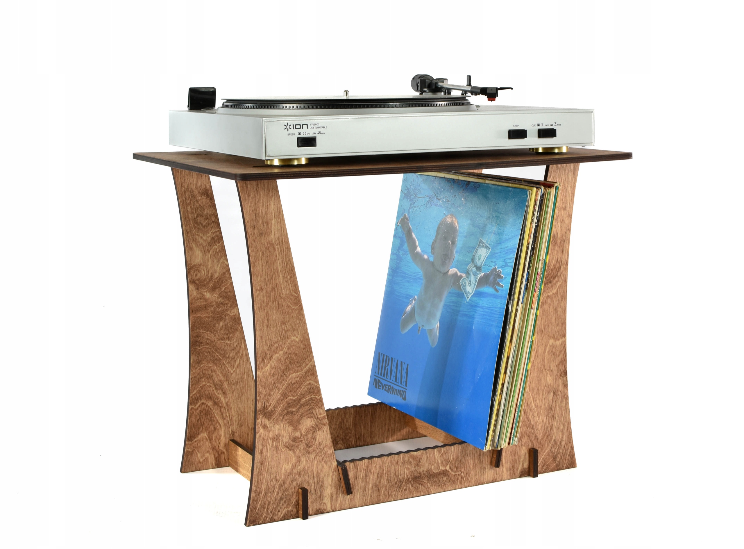 Stojak gramofon i płyty winylowe winyle półka regał organizer stolik szafka