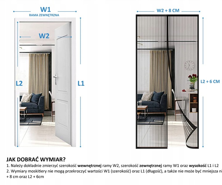 MOSKITIERA DRZWI MAGNETYCZNA ZASŁONA NA OKNO BALKONOWE 110x210 MAGNES KOMAR Maks. szerokość 110 cm