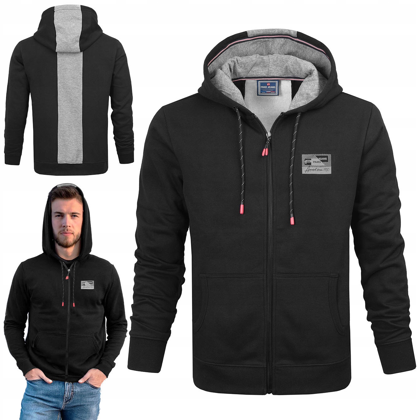 pánská mikina s kapucí na Zip Sportovní Oreo Černá XXL Pako Jeans