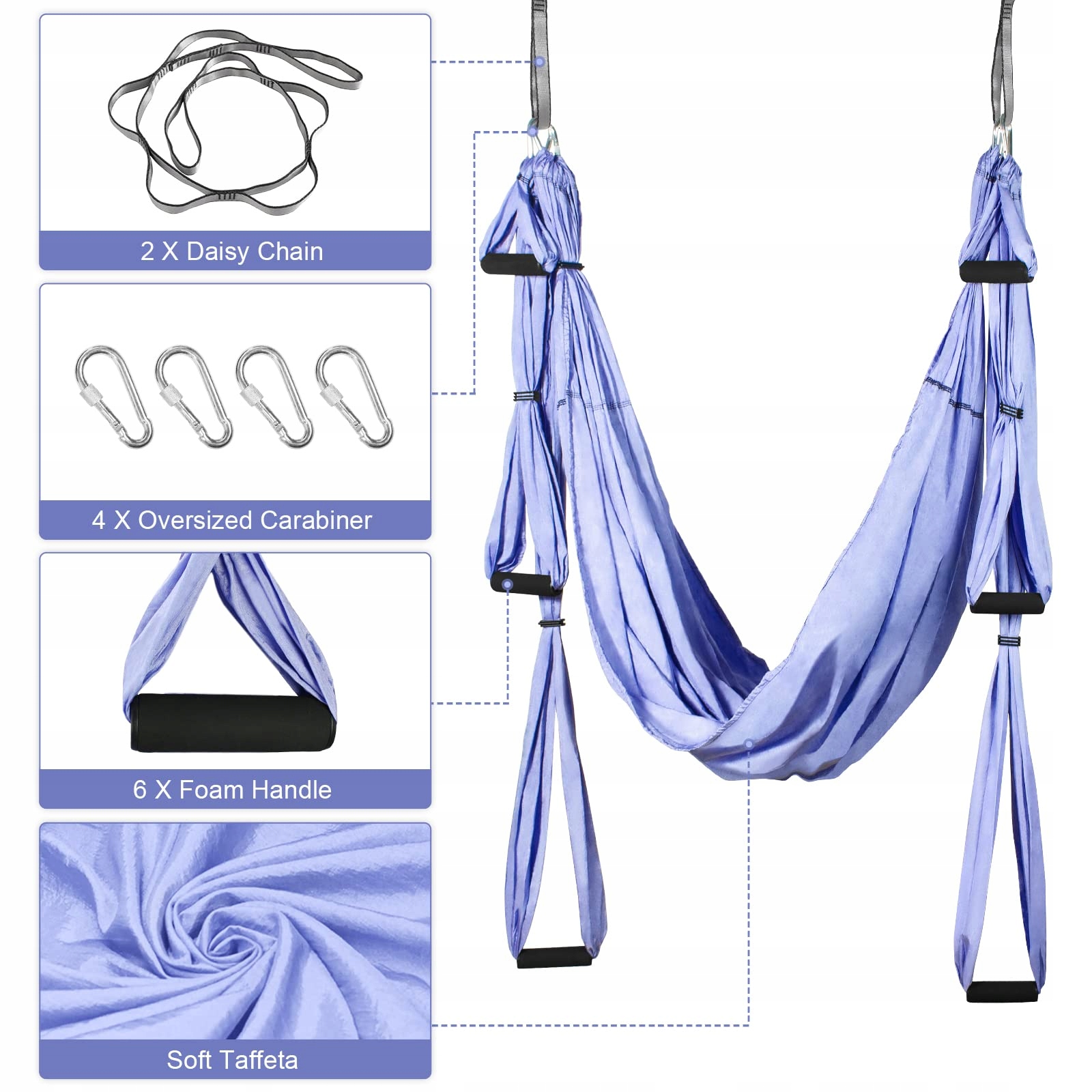 LEOGREEN Hamak Antygrawitacyjna Huśtawka Pilates Nylon 300kg Fioletowy — miniatura 2