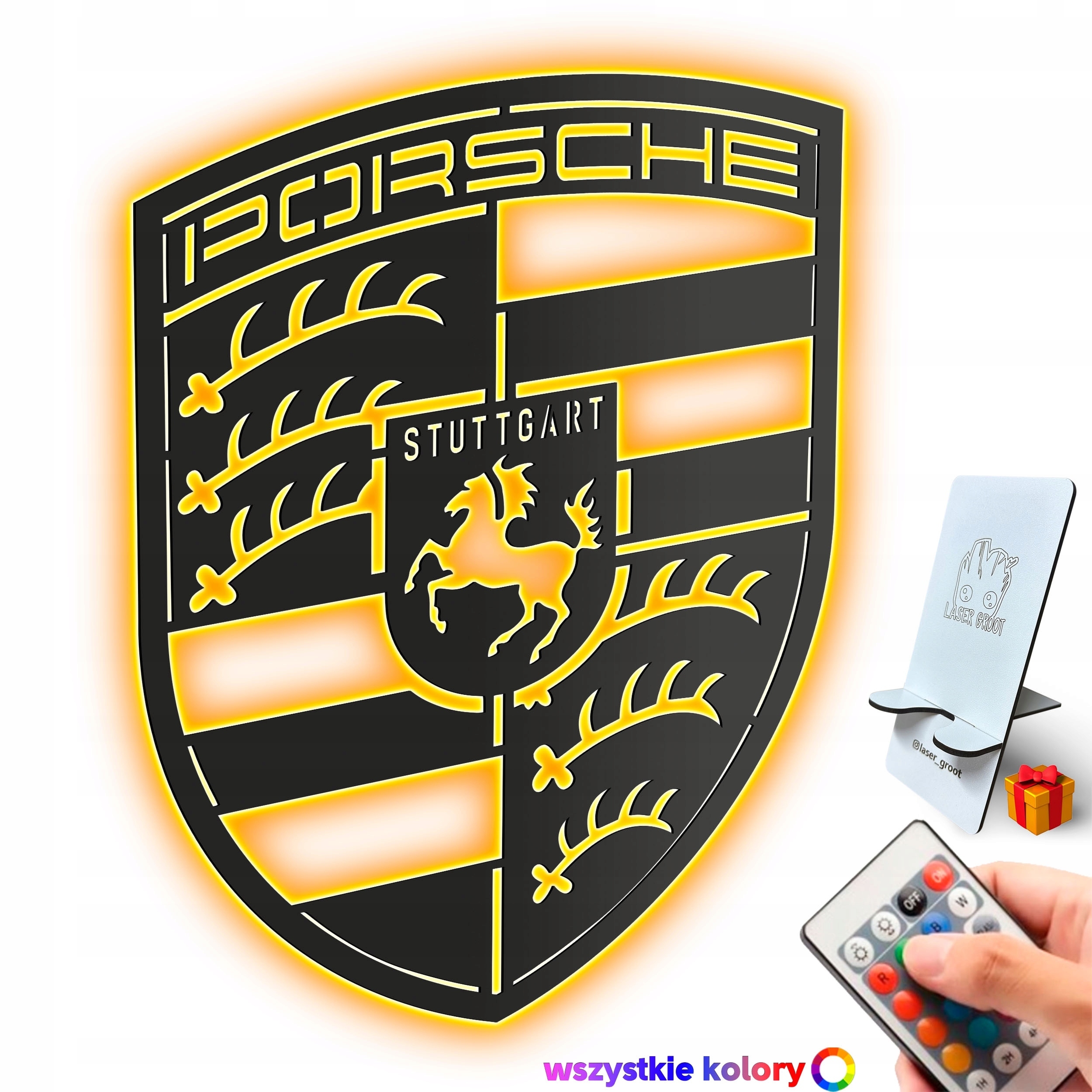 Dřevěný 3D obraz Logo Porsche Nástěnná Dekorace Dárek Noční Lampa Led