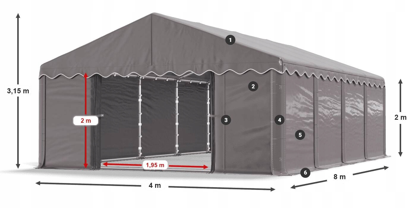 Namiot Magazynowy 4x8m Garaż DAS 240 SF Długość 8 m