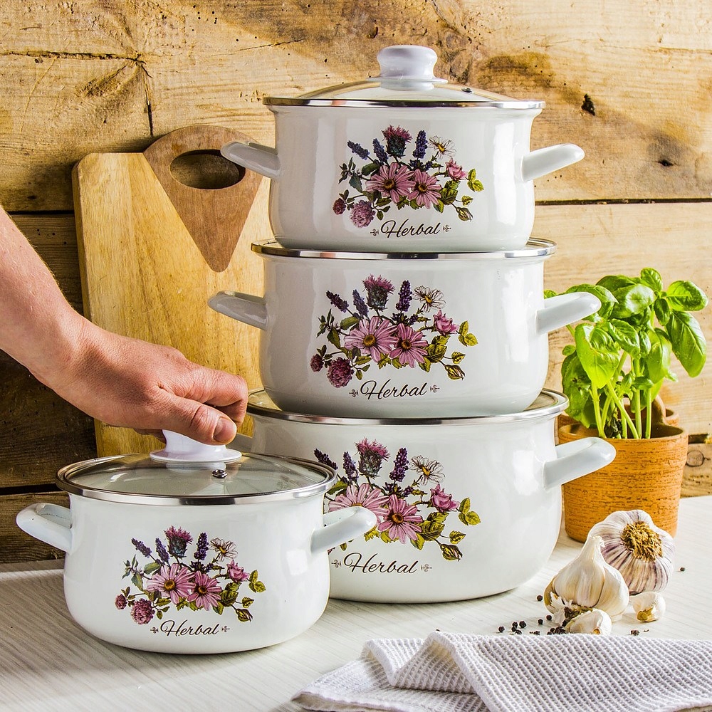 KOMPLET GARNKI indukcja emalia HERBAL 8 el. Kolor wielokolorowy