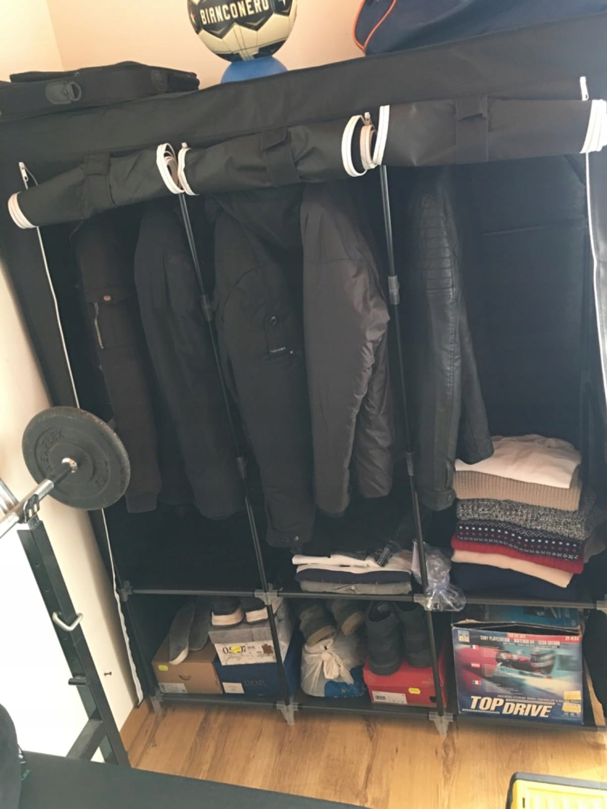 SZAFA MATERIAŁOWA WYSOKA DUŻA TEKSTYLNA GARDEROBA STELAŻ METAL 167cm XXL Liczba szuflad więcej niż 6