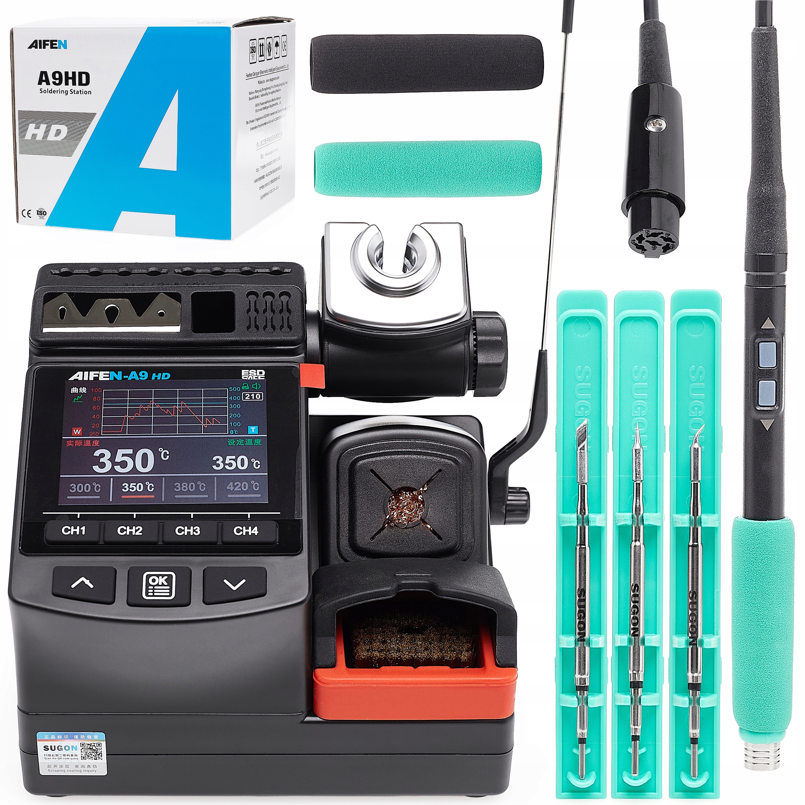 Výkonná Pájecí Stanice Aifen A9 Hd Páječka 3 Hroty C210 450°C 180W Esd