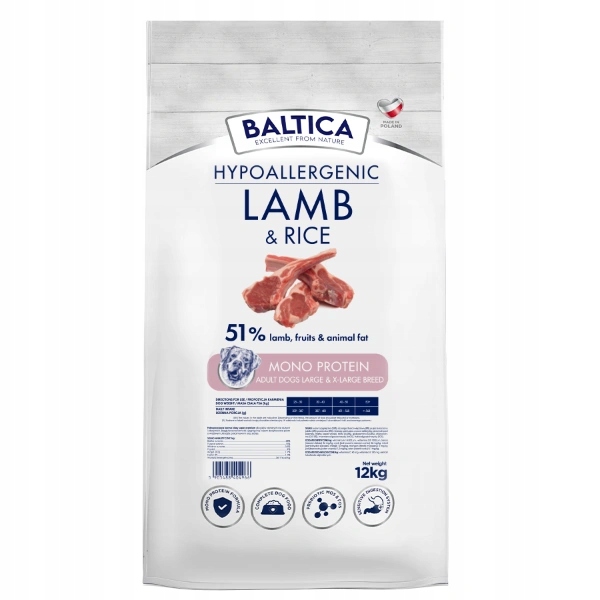 Baltica Hypoallergenic Adult Lamb&Rice L/XL 12kg+ przysmaki