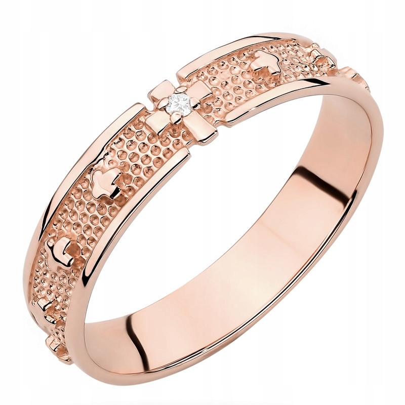 Zlatý Prstýnek pr. 585 Růženec na prst Prsten s briliantem 0,01ct 14k