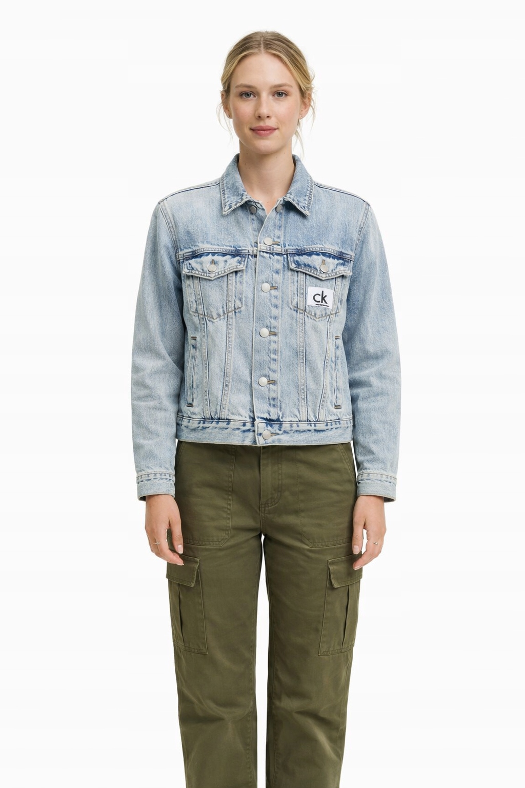 Calvin Klein Jeans Modrá Dámská Džínová Bunda S Knoflíky, Velikost I4C