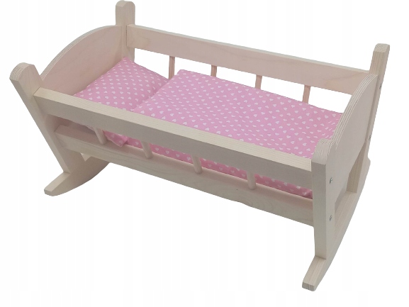 KOŁYSKA DREWNIANA dla lalek NIEMALOWANA + POŚCIEL