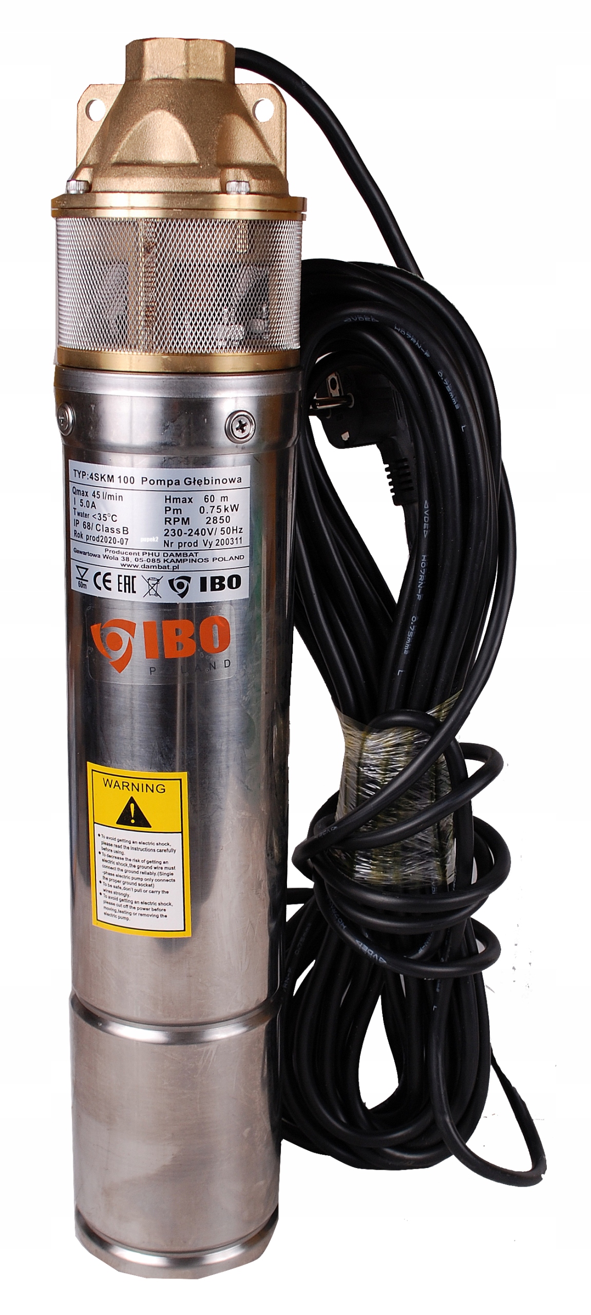 Pompa głębinowa Ibo 4" Skm 100 kabel 15m