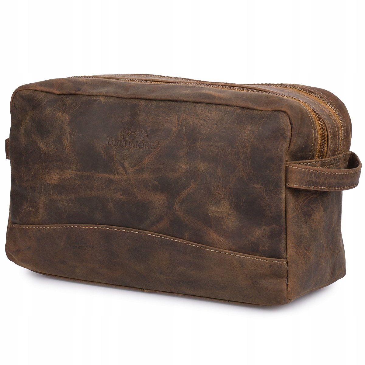 Kosmetická taštička unisex kožená hnědá dvoukomorová cestovní Beltimore