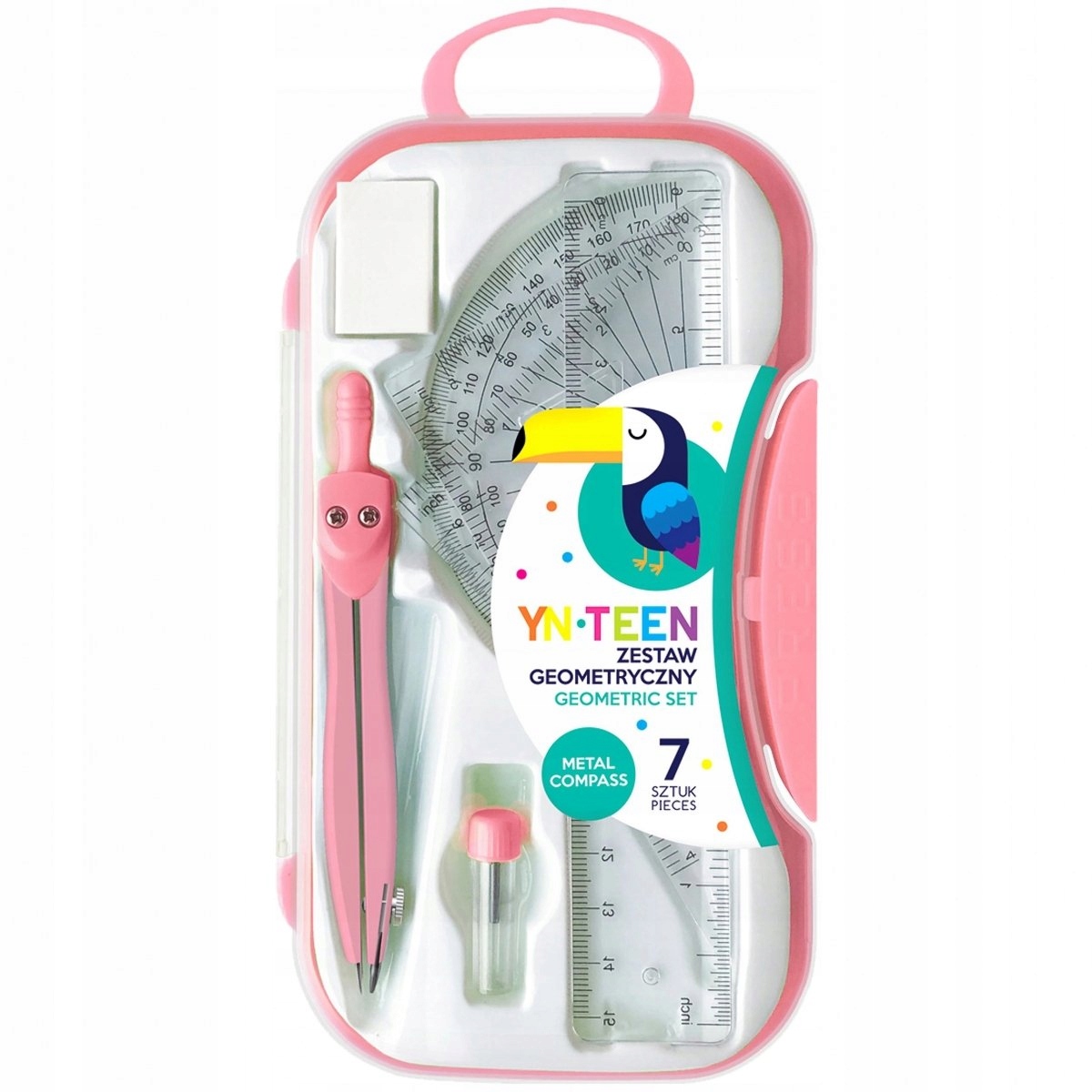 

Zestaw Geometryczny 7 el. Linijka 15 cm Różowy