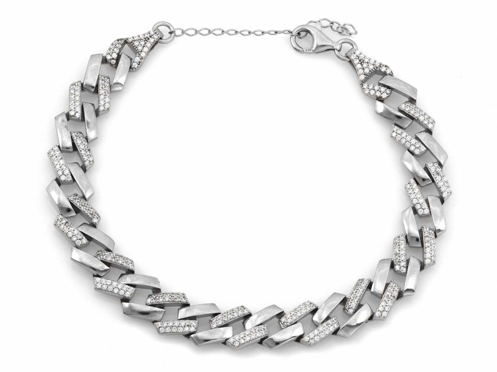 Stříbrný náramek pro ženu 925 Velké Články se zirkony jako dárek r24