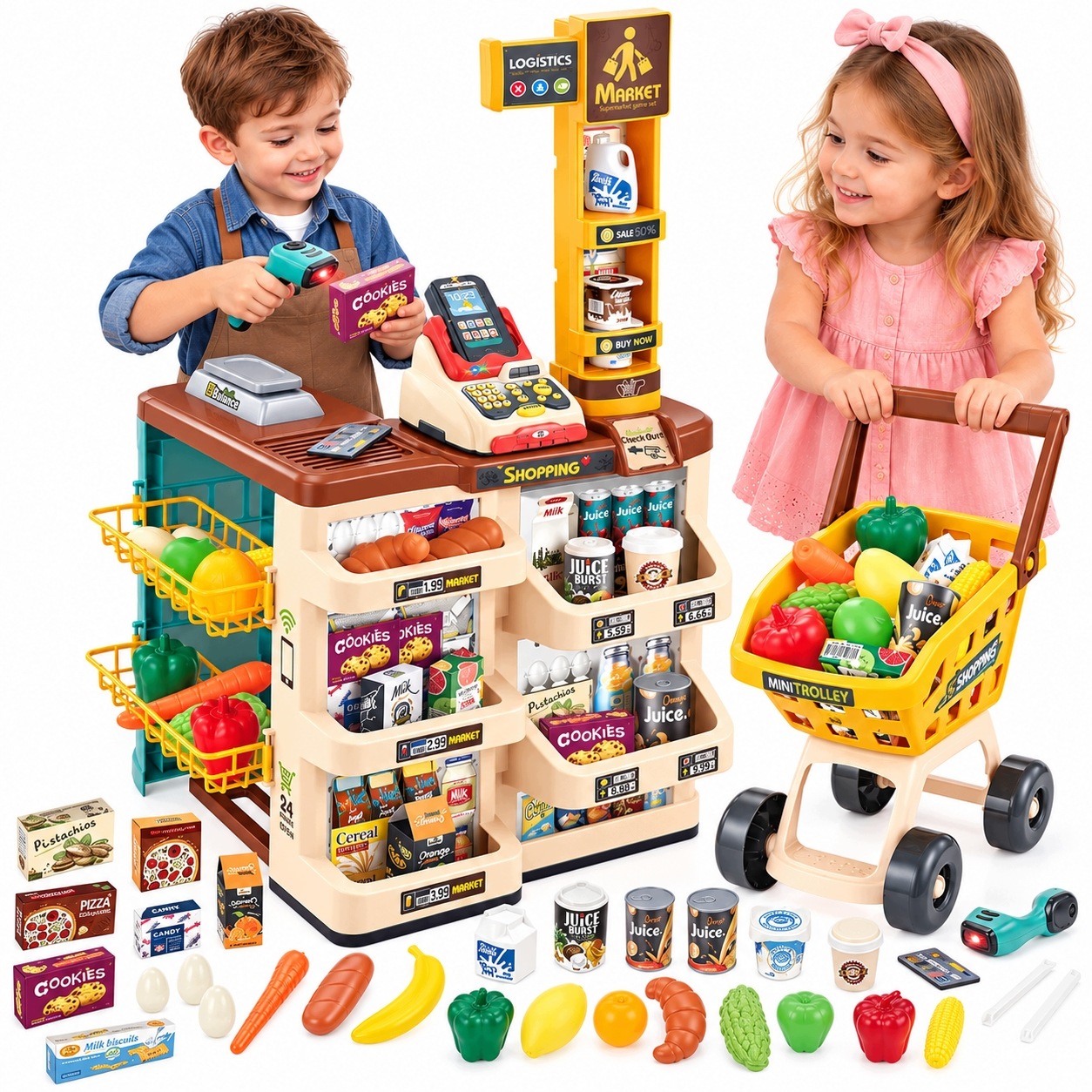 Sklep Supermarket Dla Dzieci Kasa Skaner Waga Wózek Na Zakupy akcesoria