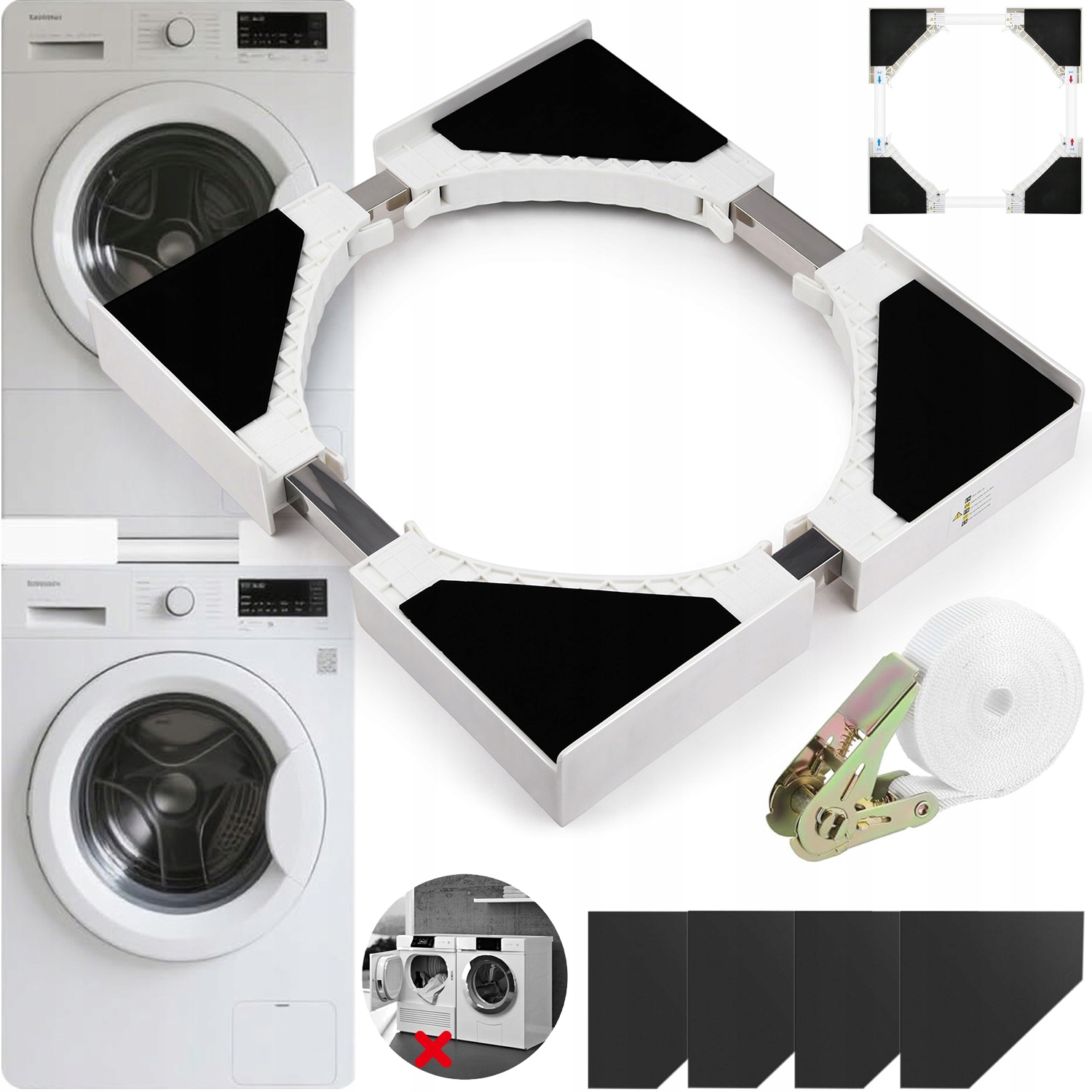 Stojak Na Pralkę Suszarkę Uniwersalny 46-66 CM 4 Mata Antypoślizgowa Trwały