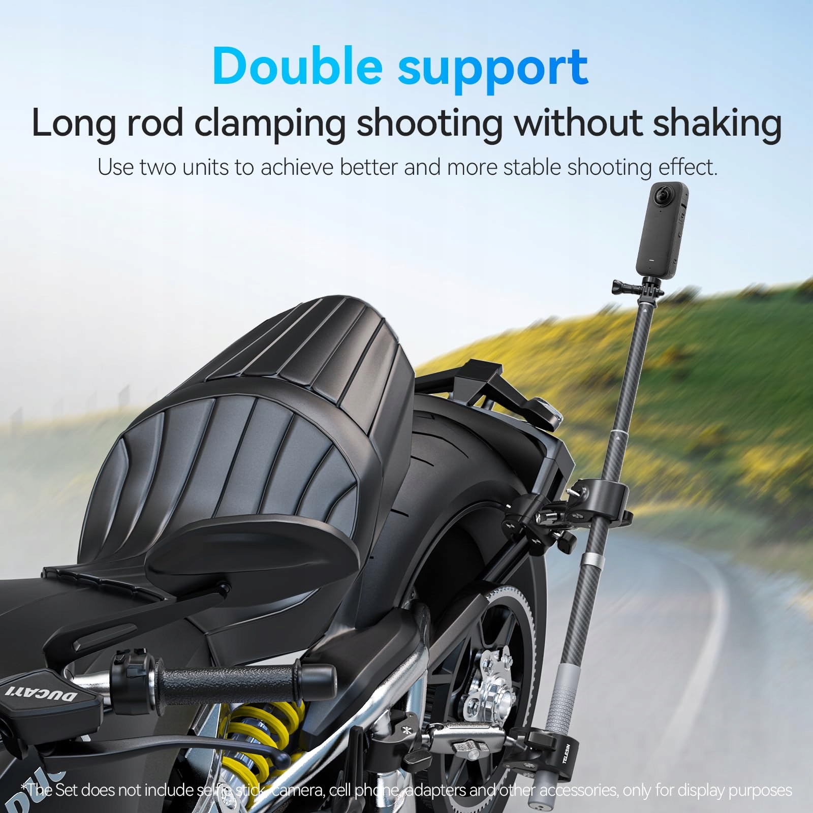 TELESIN Podwójny Uchwyt Rowerowy Motocyklowy Do GoPro DJI Insta360 Kamery — miniatura 4