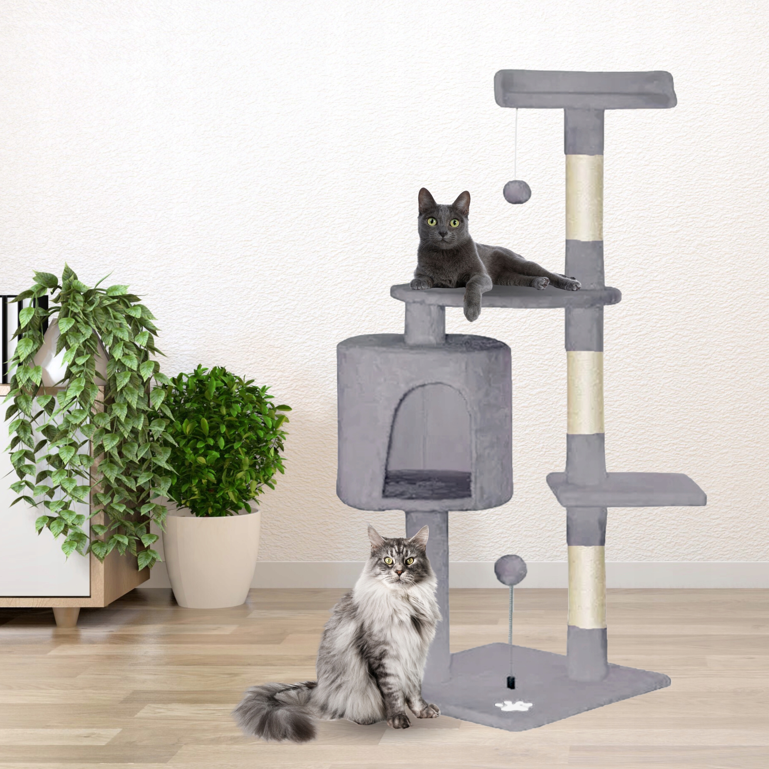 Gaczoo Drapak wysoki 40x40x116 jasnoszary, legowisko, słupek do drapania