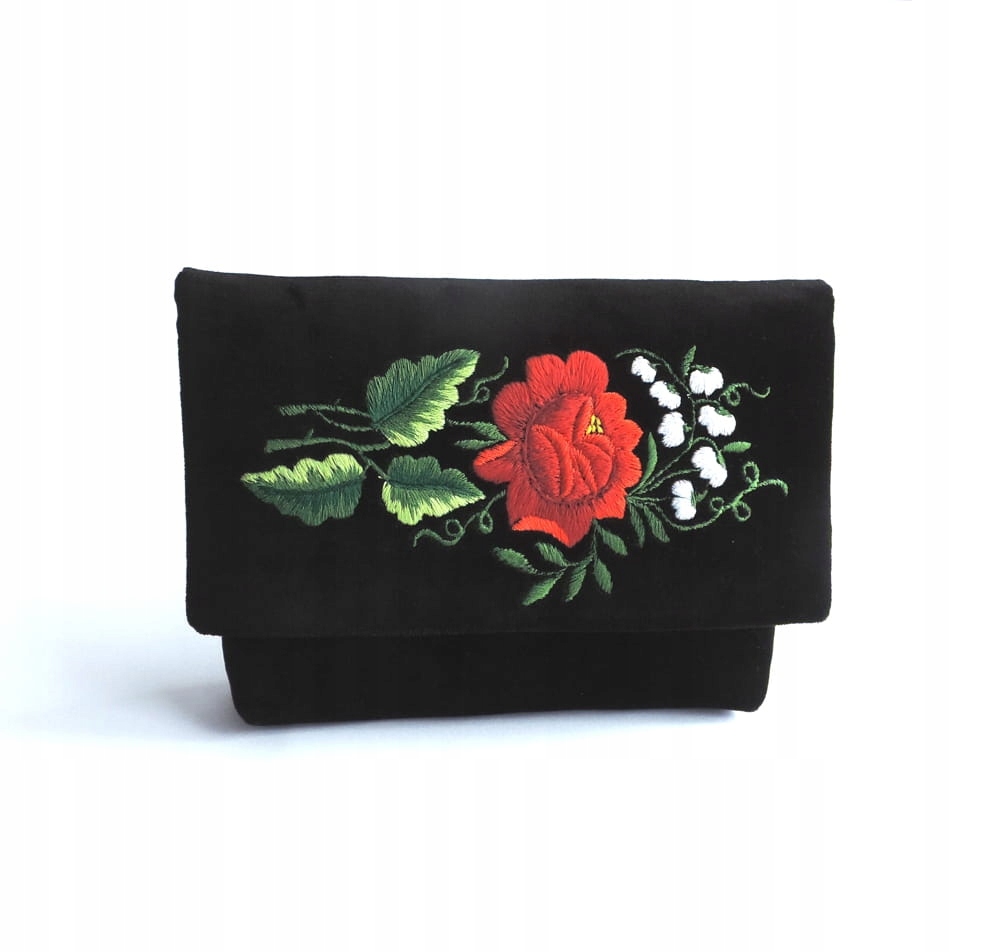 Černá psaníčko rybářská výšivka červená růže