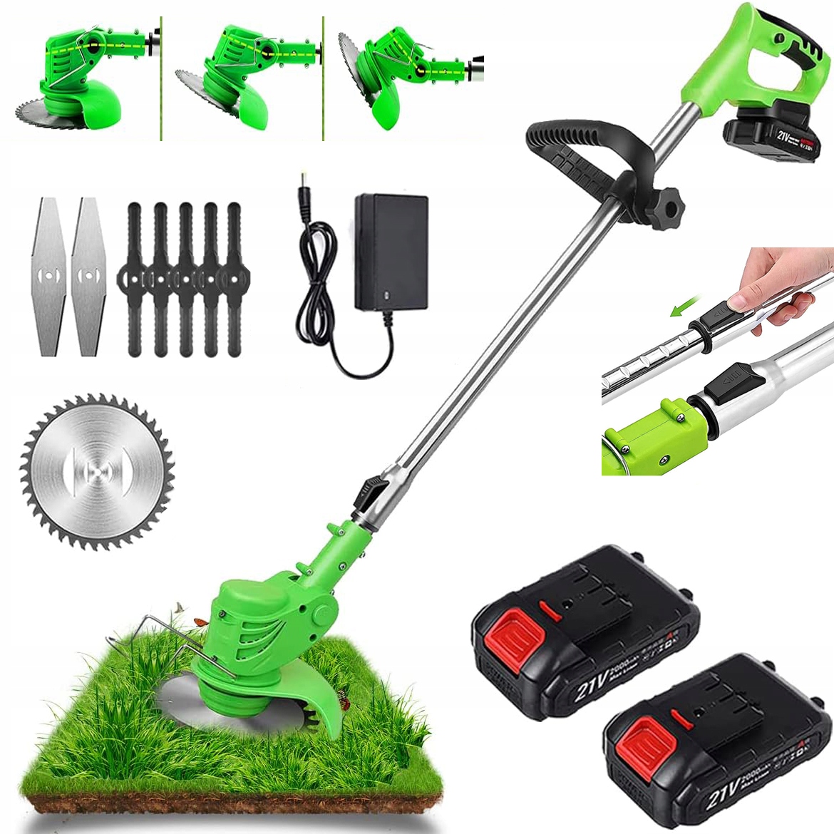 Aku Strunová Sekačka, Elektrický Vyžínač Trávy Se 2 Bateriemi 21V/2.0AH