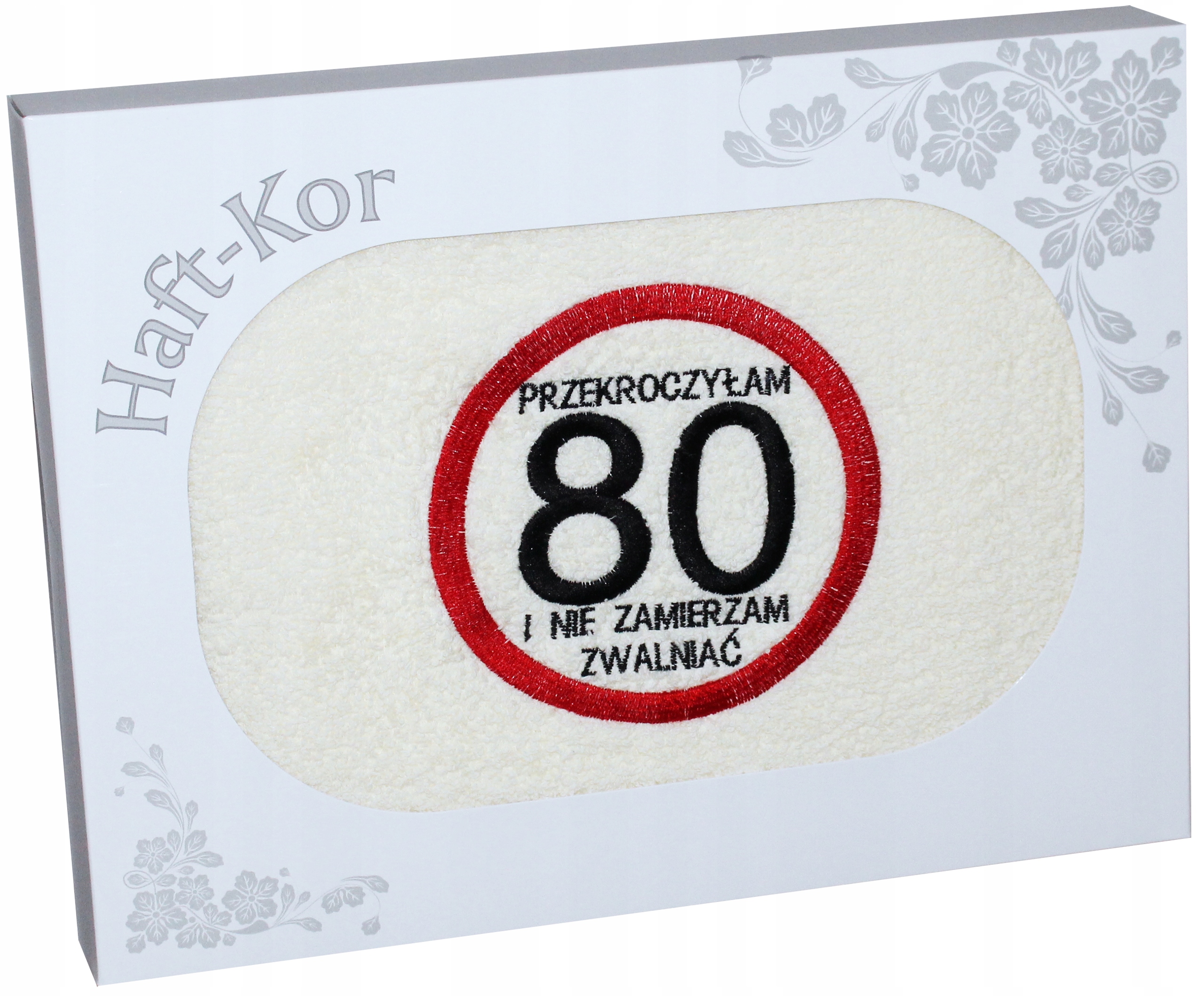 RĘCZNIK 70x140 Z HAFTEM NA PREZENT 80 URODZINY
