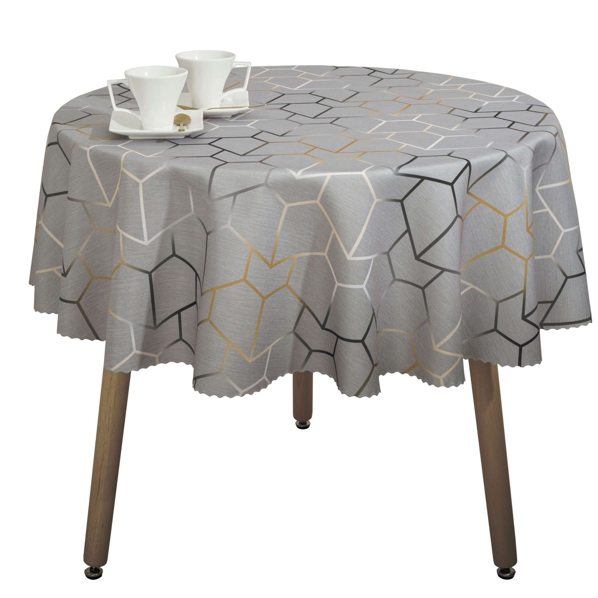 Obrus Plamoodporny Geometryczny Szary Minos Okrągły fi 140 cm