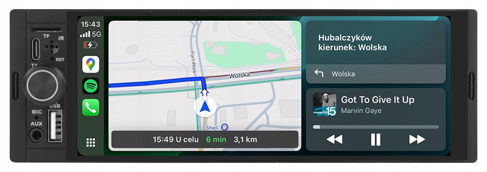 Radio Nawigacja 1DIN Carplay Android Auto Mapy Aux Bluetooth
