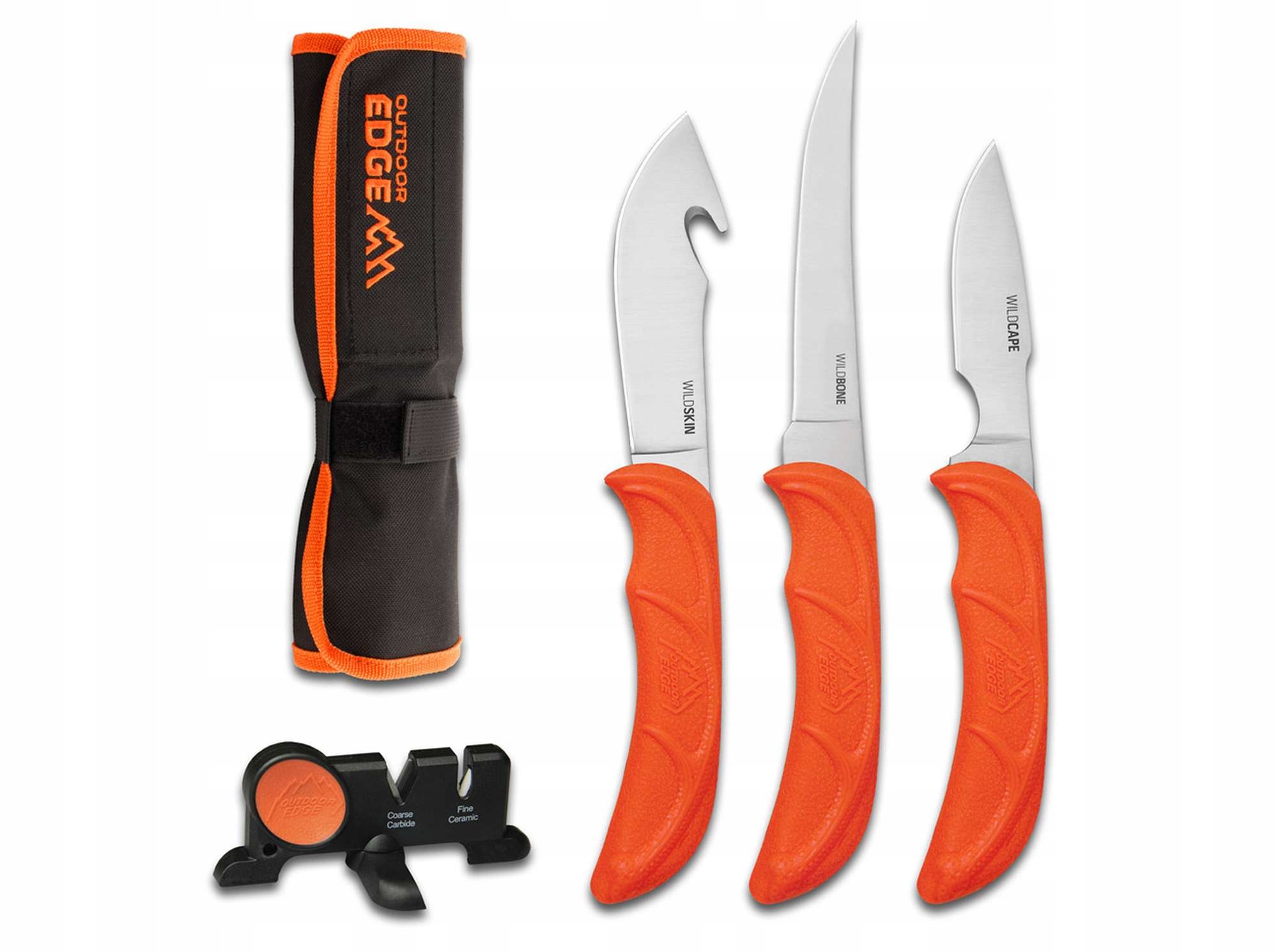 Outdoor Edge WildLite Roll Pack zestaw 3 noży myśliwskich z ostrzałką