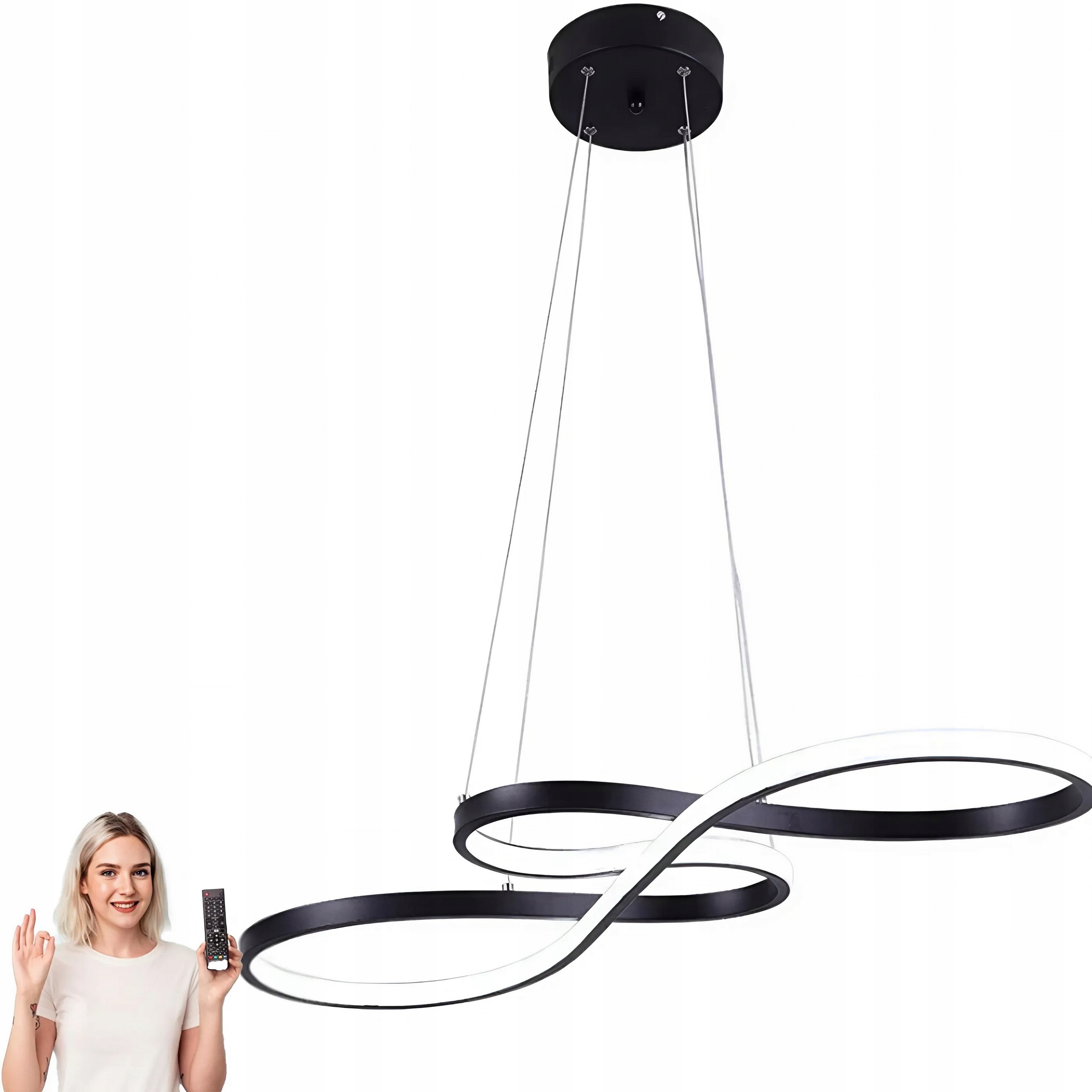 Czarna Lampa Sufitowa Led Loft 72W, Wiszący Żyrandol 3 Pilot