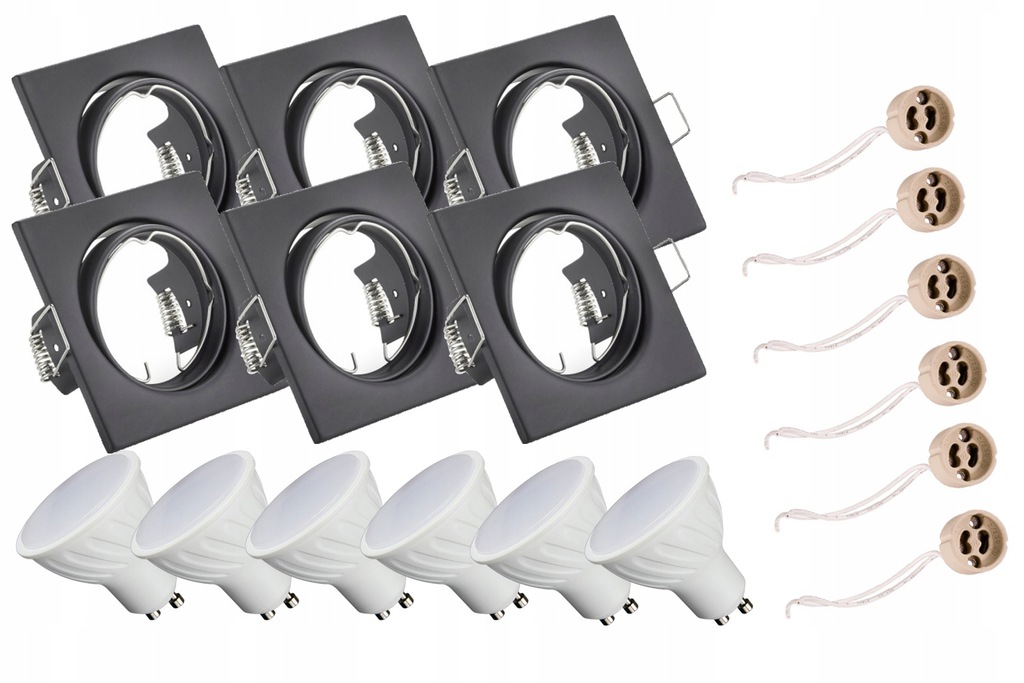 

6x Zestaw oprawa kwadrat czarna GU10 10W neutralna