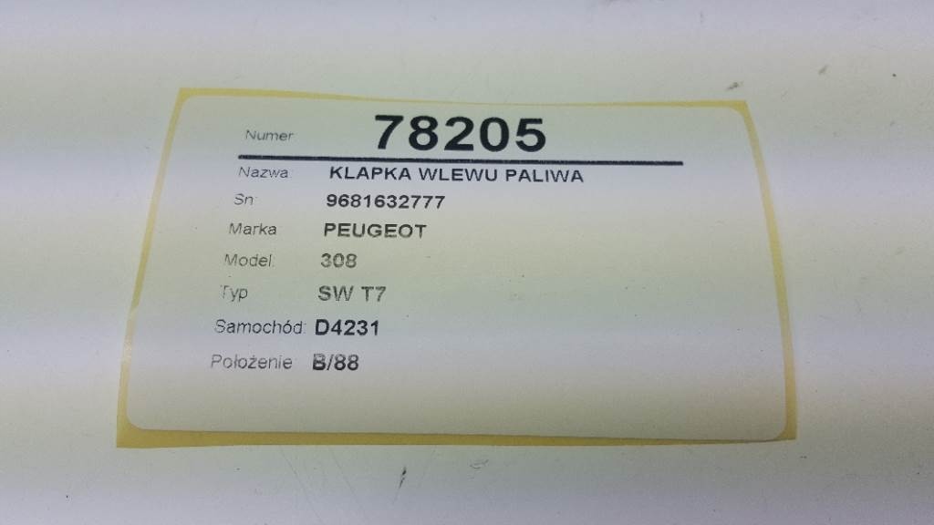 KLAPKA WLEWU PALIWA PEUGEOT 308 SW T7 KTQC 2008 EU Kolor inny kolor