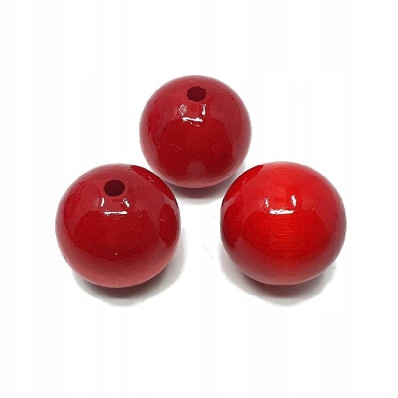 Korale drewniane lakierowane czerwone 15mm 10szt.