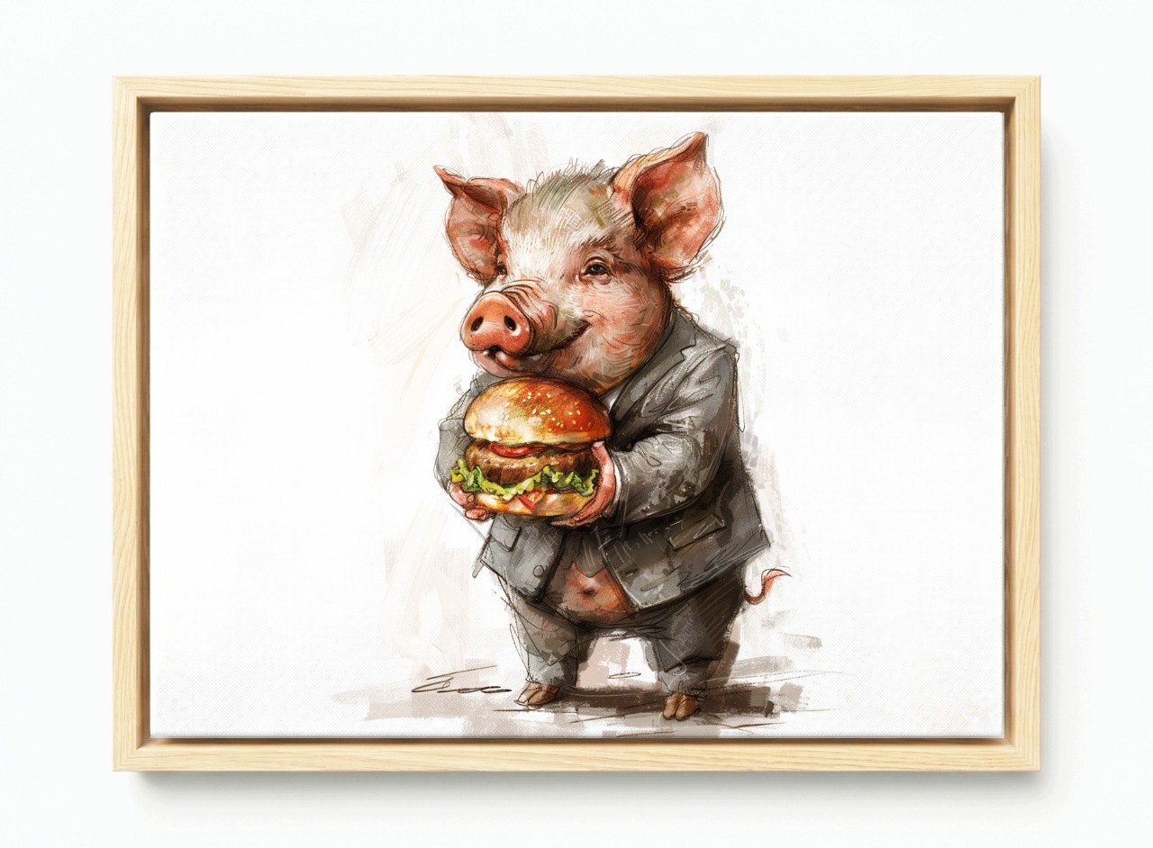 Obraz Rám Americký Box Grafika Prase Prasátko Hamburger 60x40