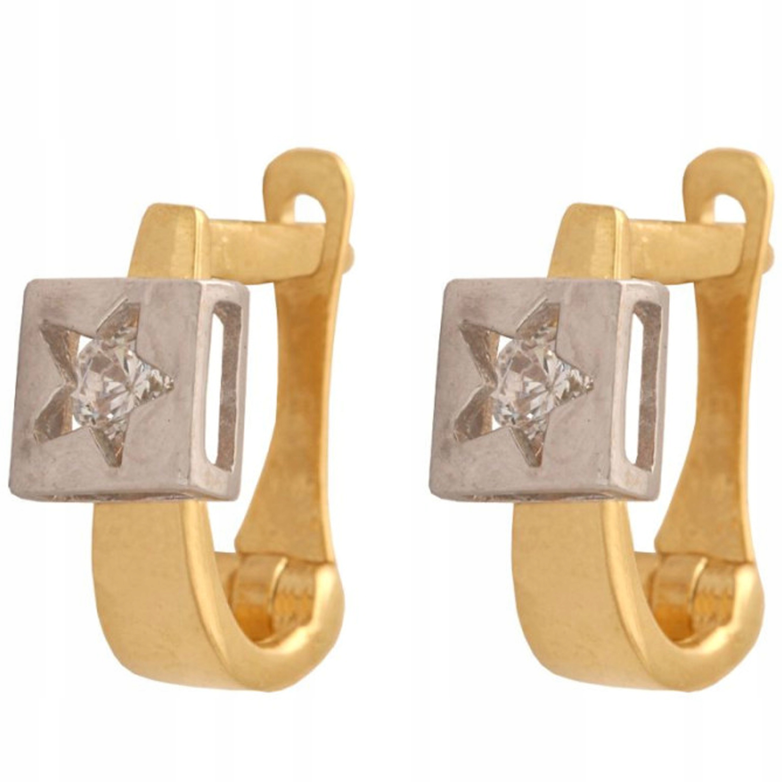 Zlaté náušnice 585 s bílým zlatem, hvězdička ze zirkonu, anglické zapínání