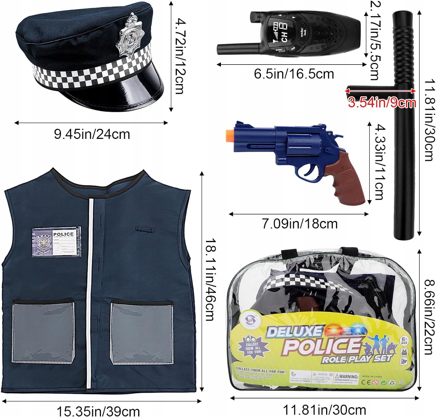 ZESTAW MAŁEGO POLICJANTA DLA DZIECI POLICJA AKCESORIA KAMIZELKA CZAPKA EAN (GTIN) 032193090858