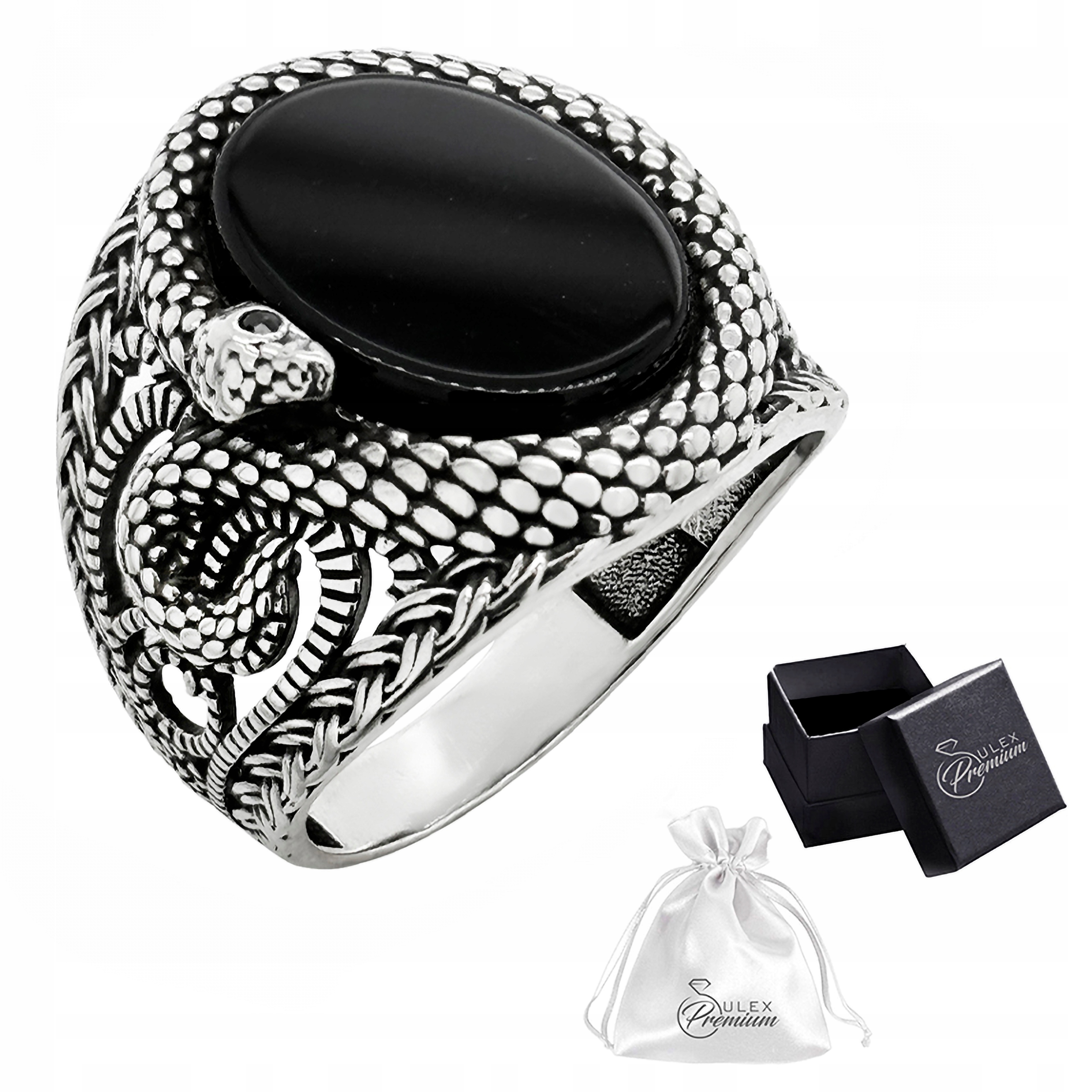 Stříbrný prsten s hadem ryzost 925 elegantní pánský prsten s onyxem vel.