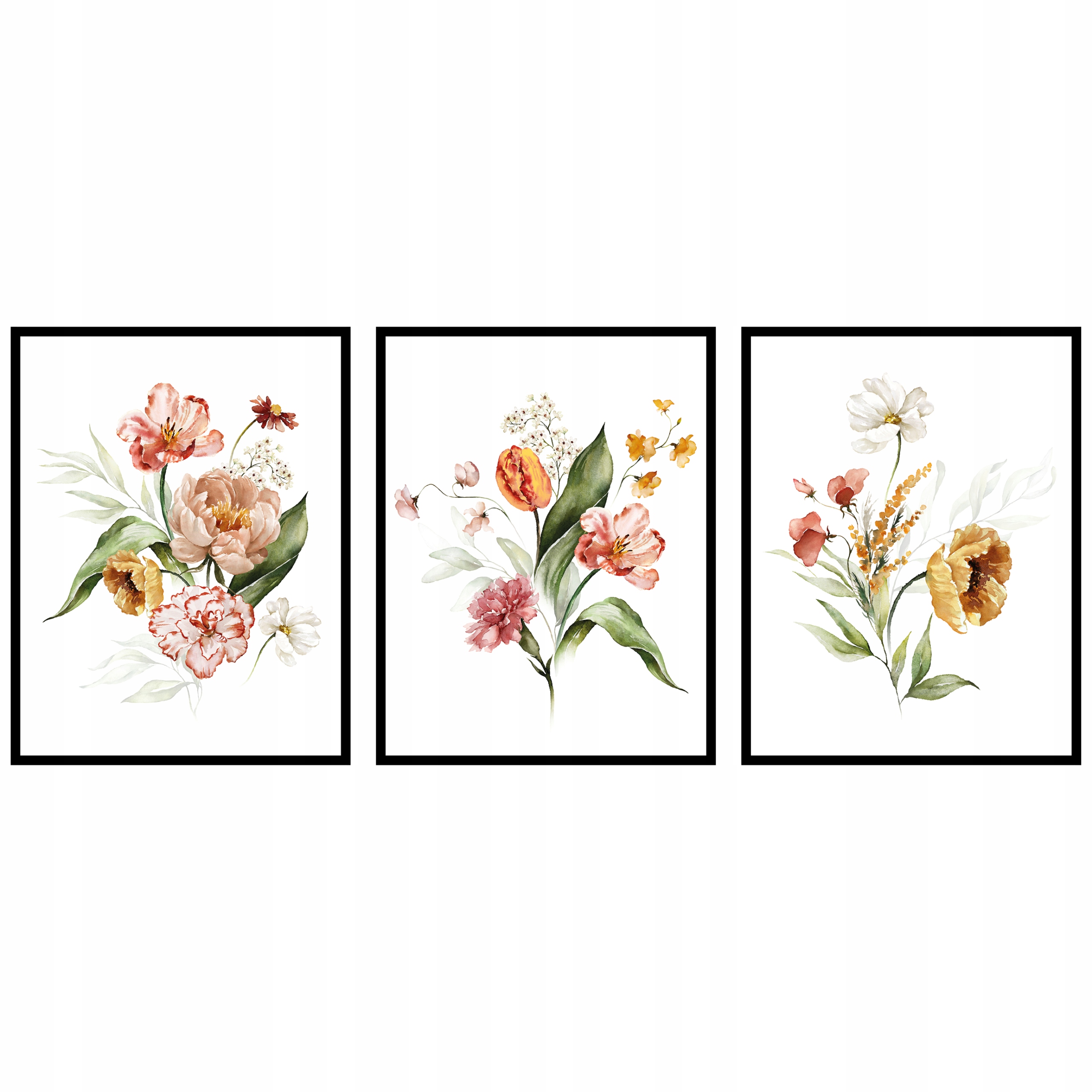 Plakáty s květinami 3ks 40x50cm Triptych rostliny grafika botanika listy