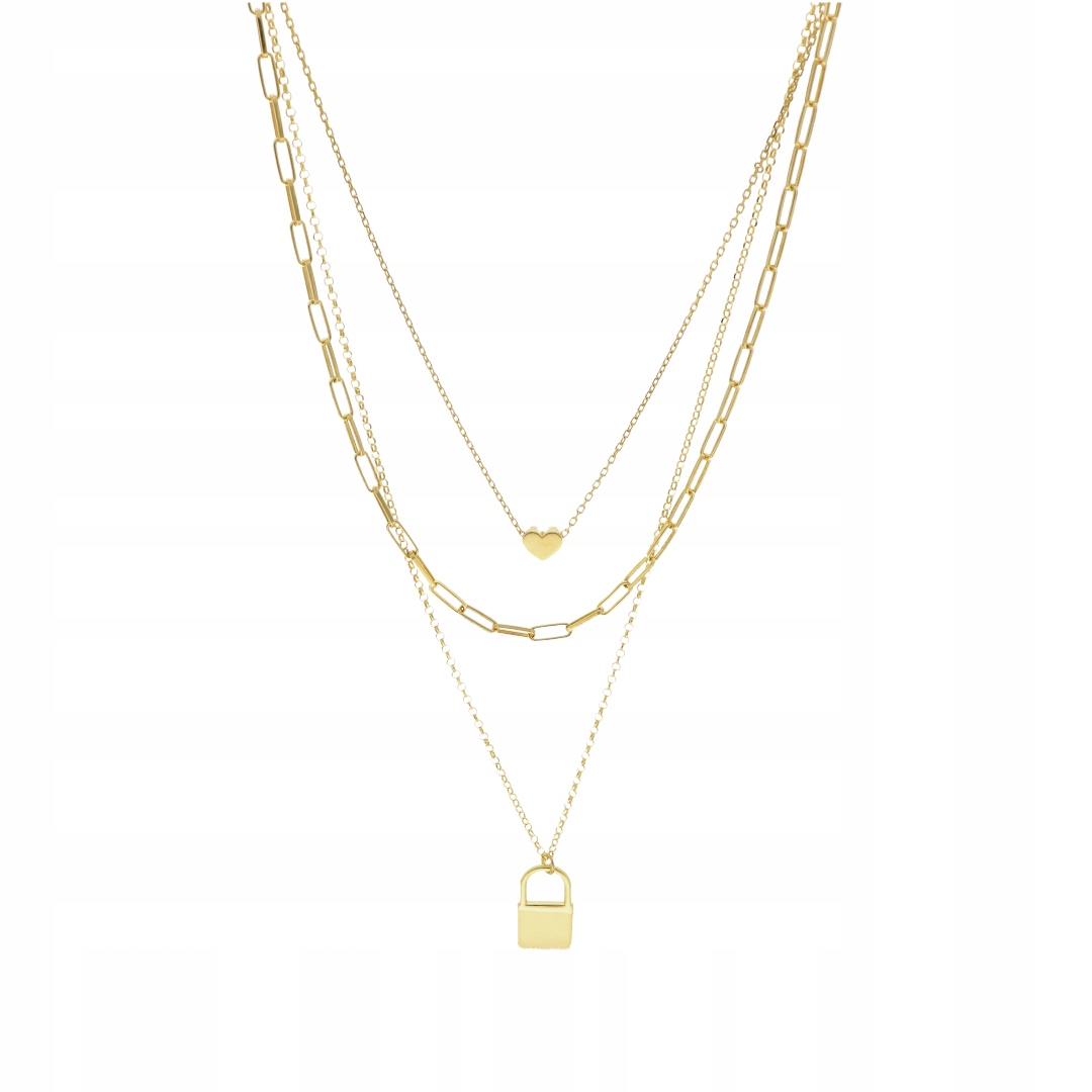 Trojitý náhrdelník se srdcem a visacím zámkem stříbro