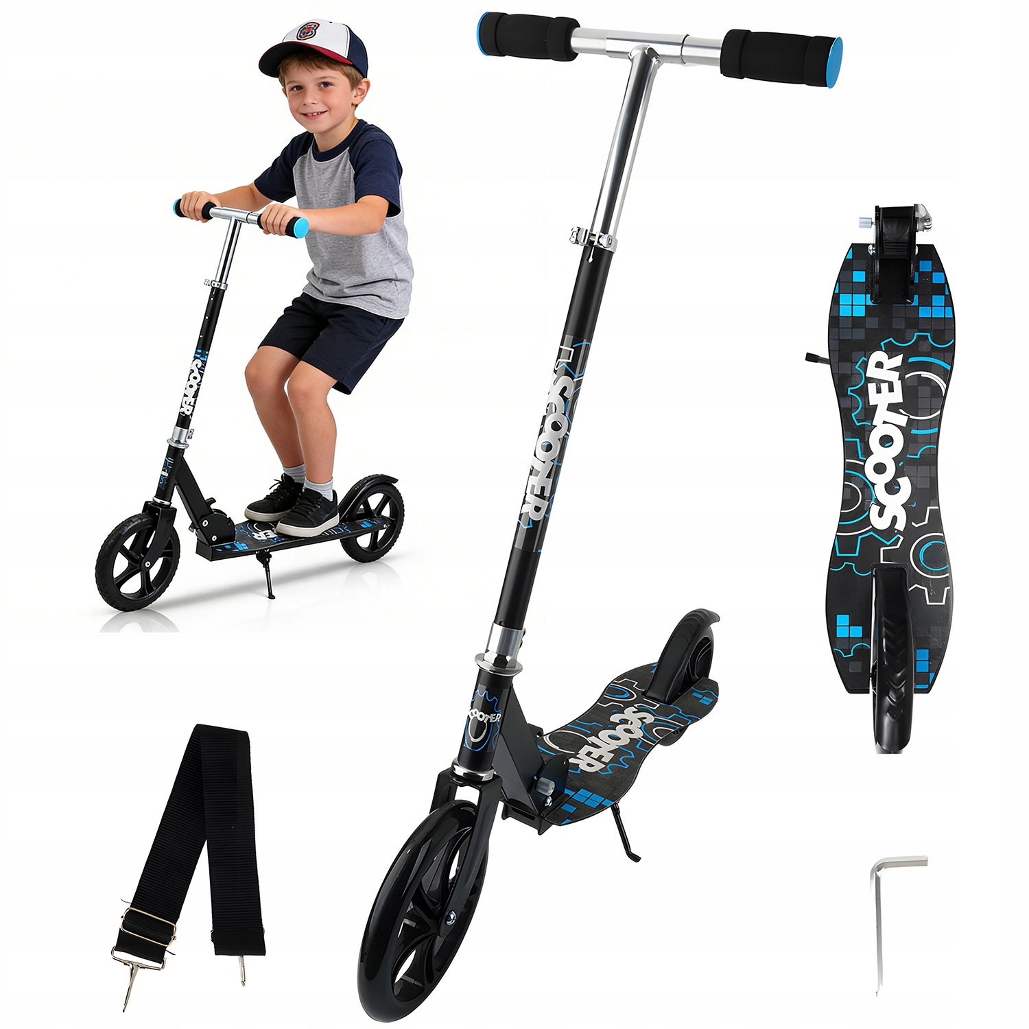 Hulajnoga Klasyczna Składana Dla Dzieci Regulowana Wysokości -czarny