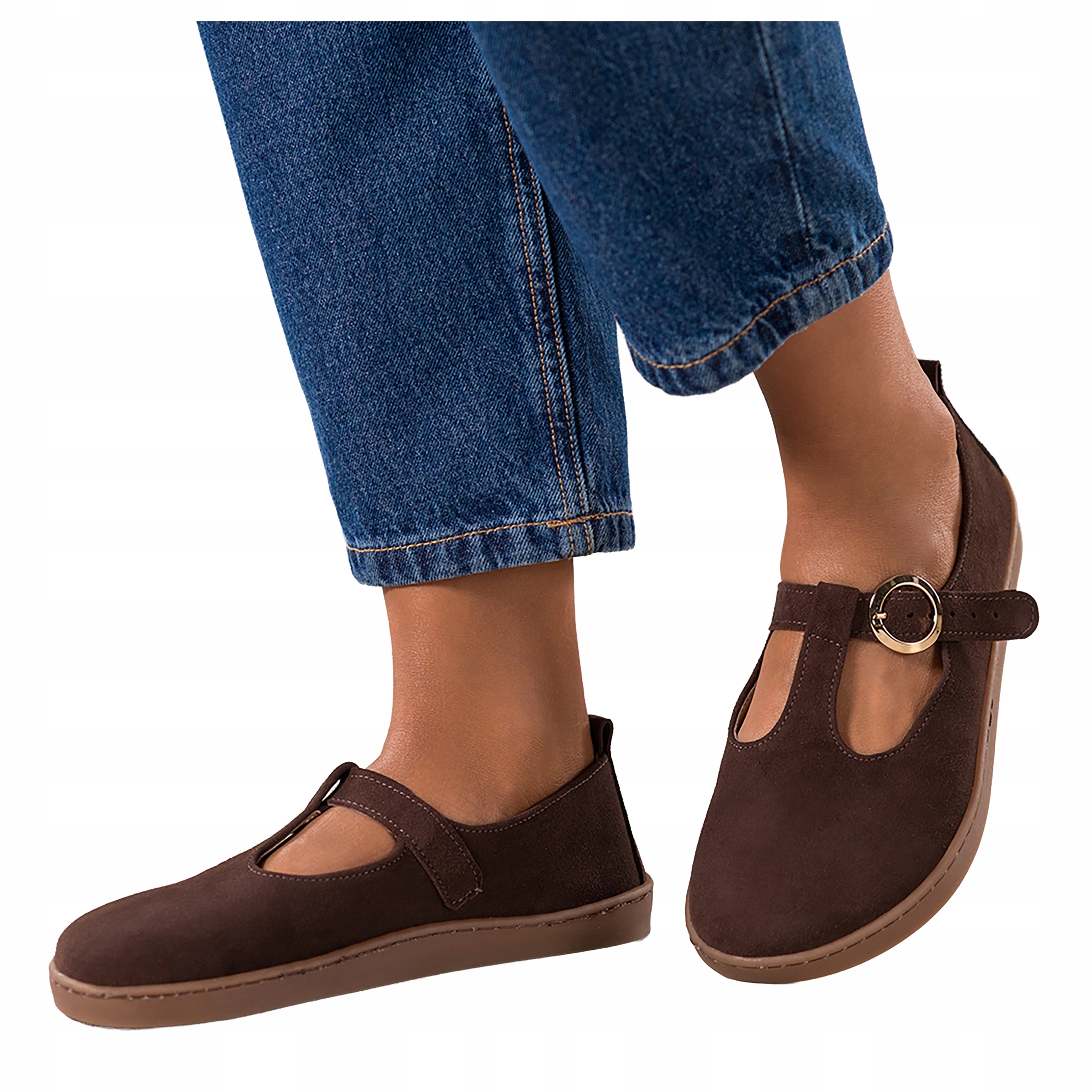 Boty Barefoot Čokoládové Dámské Kožené Semišové Pásek s přezkou, velikost 36