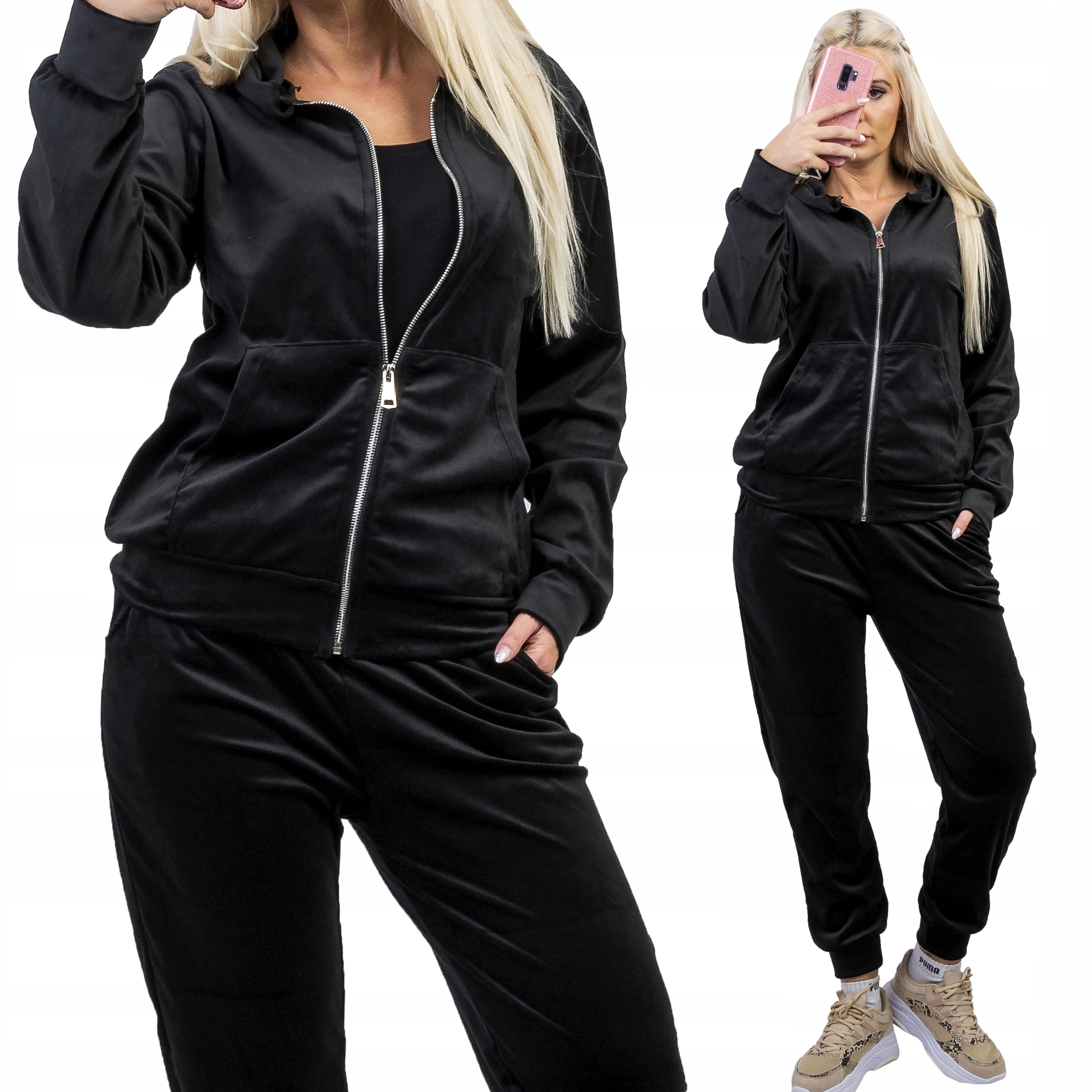 Z405 Teplákovka Velur S Kapucí Černá vel. 52 (6XL)