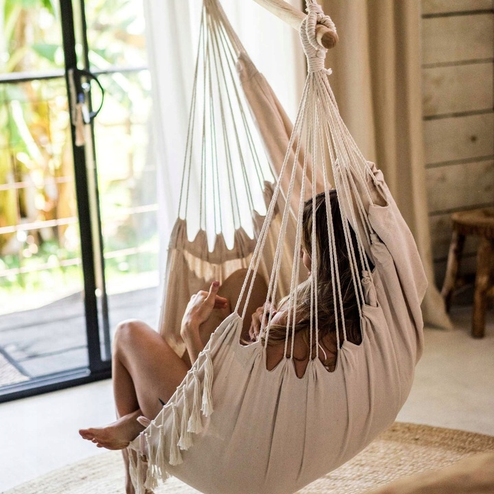 FOTEL WISZĄCY BRAZYLIJSKI HUŚTAWKA HAMAK DO POKOJU/OGRODU STYL BOHO Linia Boho