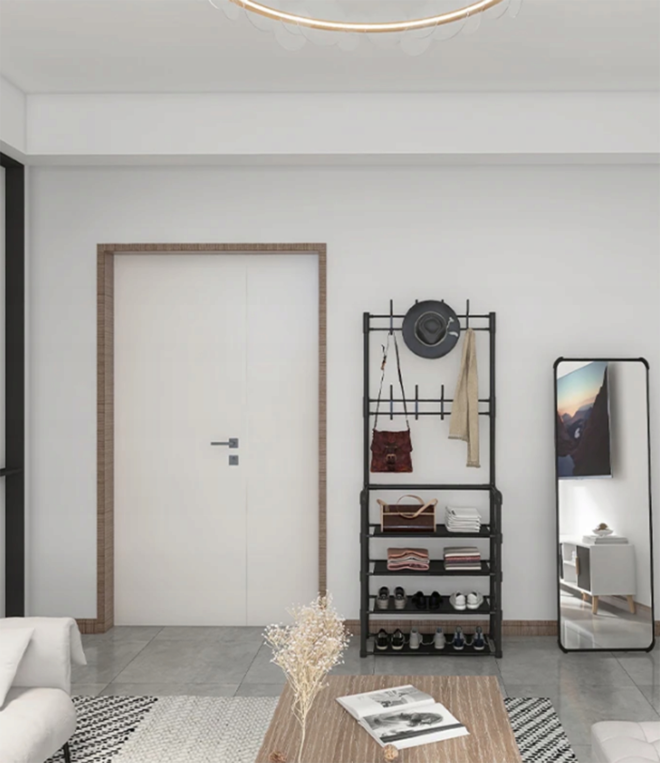 STOJAK WIESZAK METALOWY PÓŁKA NA UBRANIA BUTY LOFT GARDEROBA DO PRZEDPOKOJU Głębokość mebla 26 cm