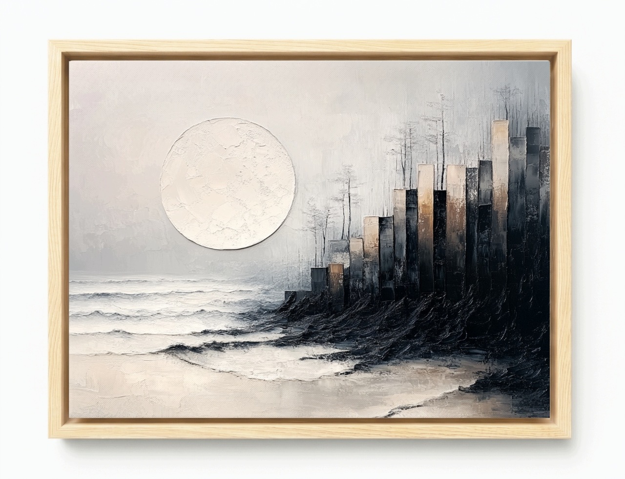 Obraz Rám Americký Box Abstrakce Grafika Město Noc Měsíc Moře 100x75