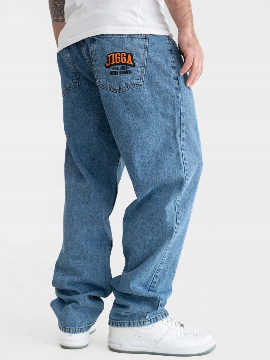 Široké Džínové Kalhoty Baggy Pánské Jigga Modré Outline M