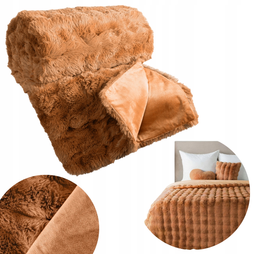 Kožešinová Přikrývka Lily Medová 200 x 220 cm měkká teplá deka na postel a pohovku