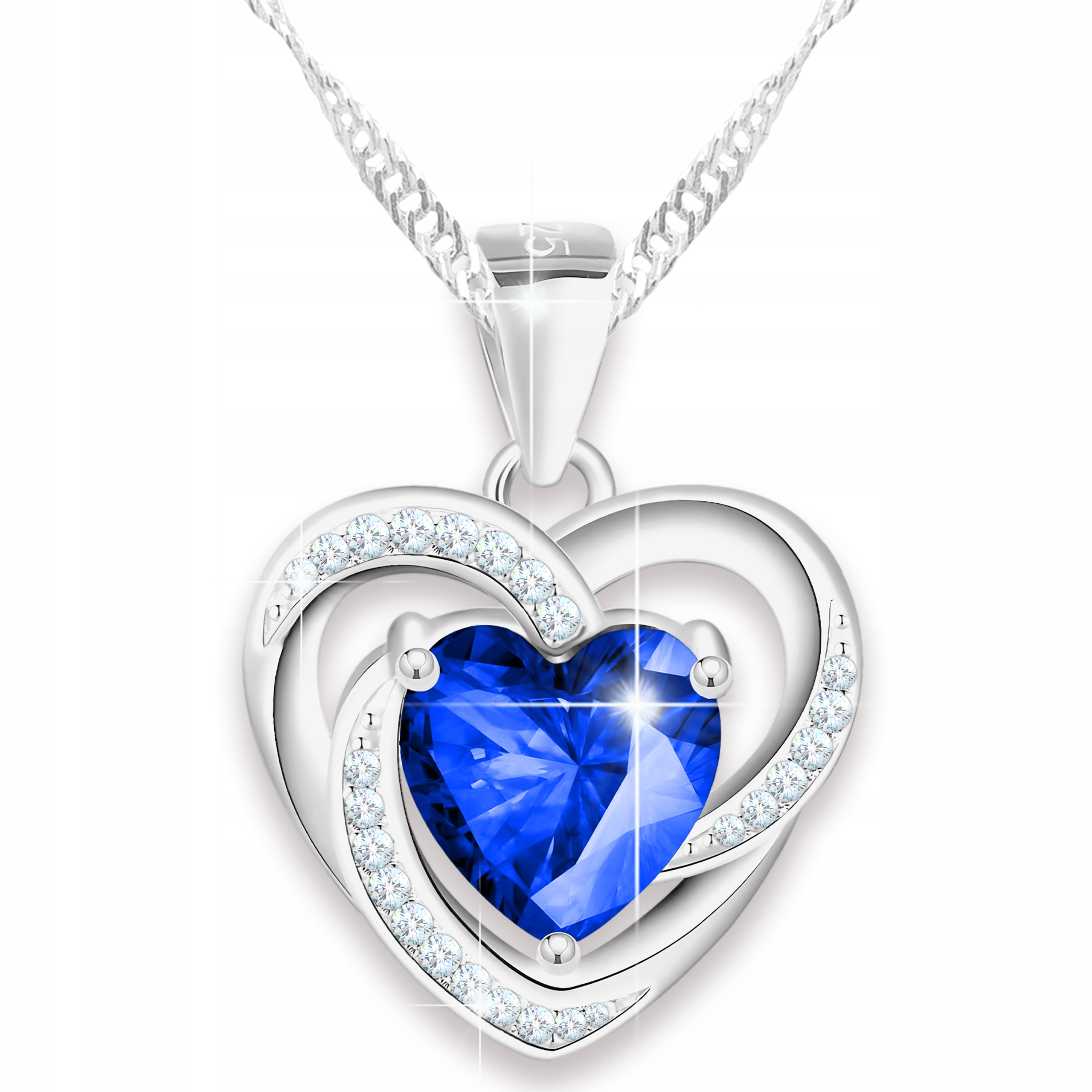 Stříbrný Náhrdelník s Modrým Srdcem a Zirkony Stříbro 925