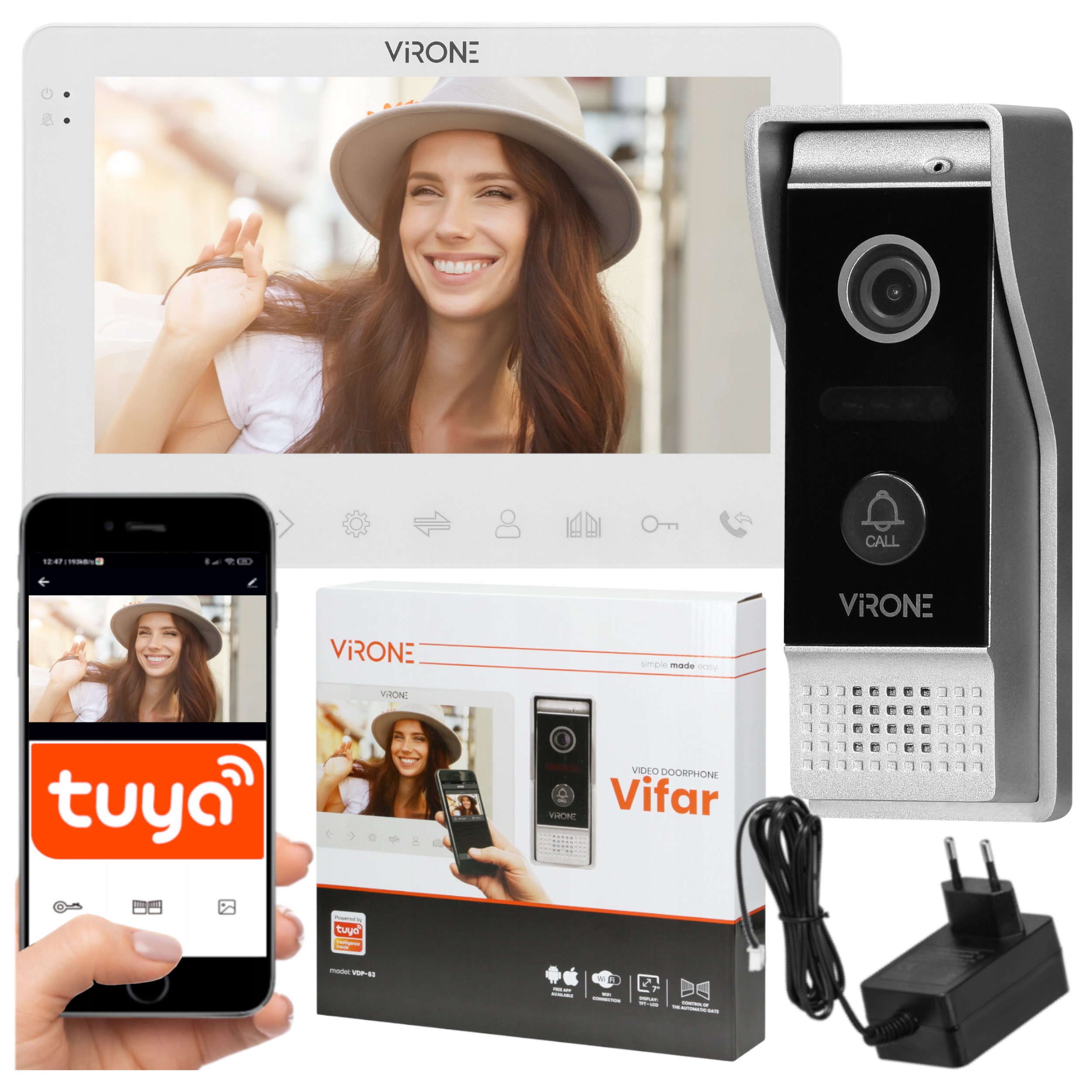 Wideodomofon Wifi Tuya Video Domofon Furtka Brama Daszek LCD 7" Aplikacja