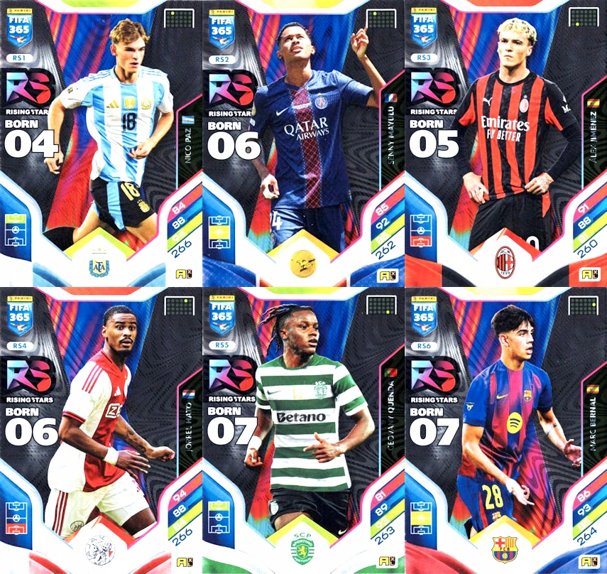 Panini Fifa 2026 Karty Piłkarskie Rising Stars Zestaw Komplet RS1-RS6