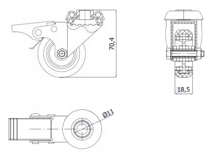 KOŁO MEBLOWE fi 50 SKRĘTNE HAMULEC OTWÓR CENTRALNY Kolor szary