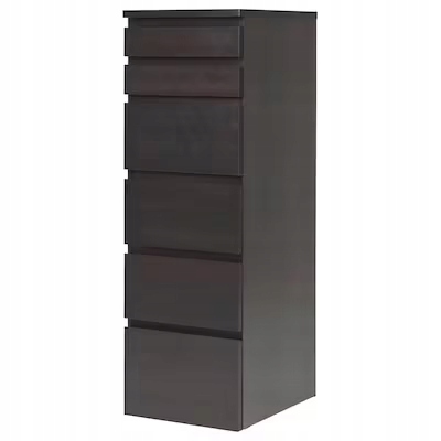 IKEA MALM Komoda 6 zásuviek čiernohnedá zrkadlo 123cm